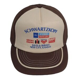 Vintage " SCHWARTZKOPF Case, Ford MF, HI " Trucker Snapback Hat Cap Rope Foam
